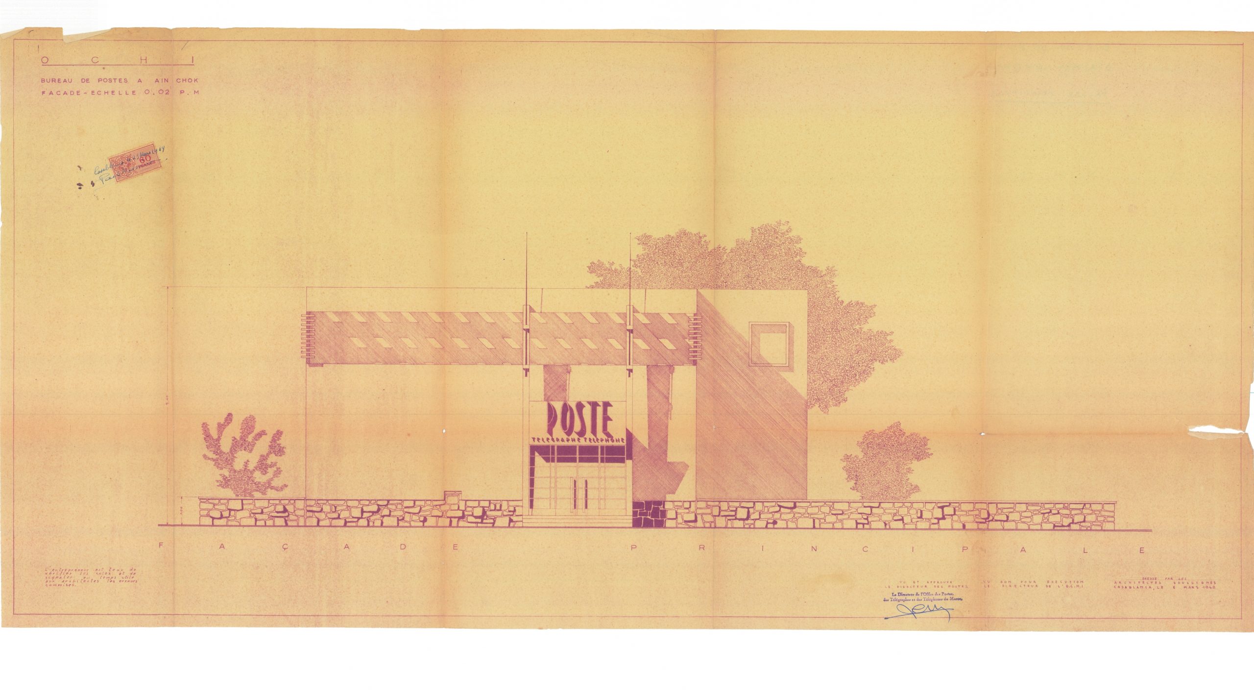 Postal office Ain Chock Casablanca by the architect Jean François Zevaco (drawing 1949, built 1955)